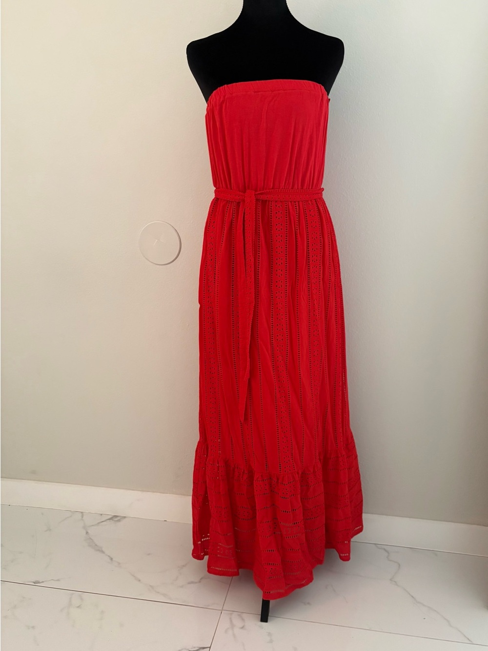 New York Strapless Maxi Dress with Waist Tie